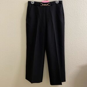 Mango Wide Leg Side‎ Zip Black Pants With Gold Belt